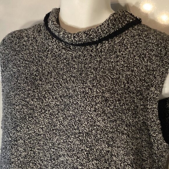 Loft SZ M Black & White cotton wool sleeveless turtleneck sweater tunic layer - Picture 2 of 7